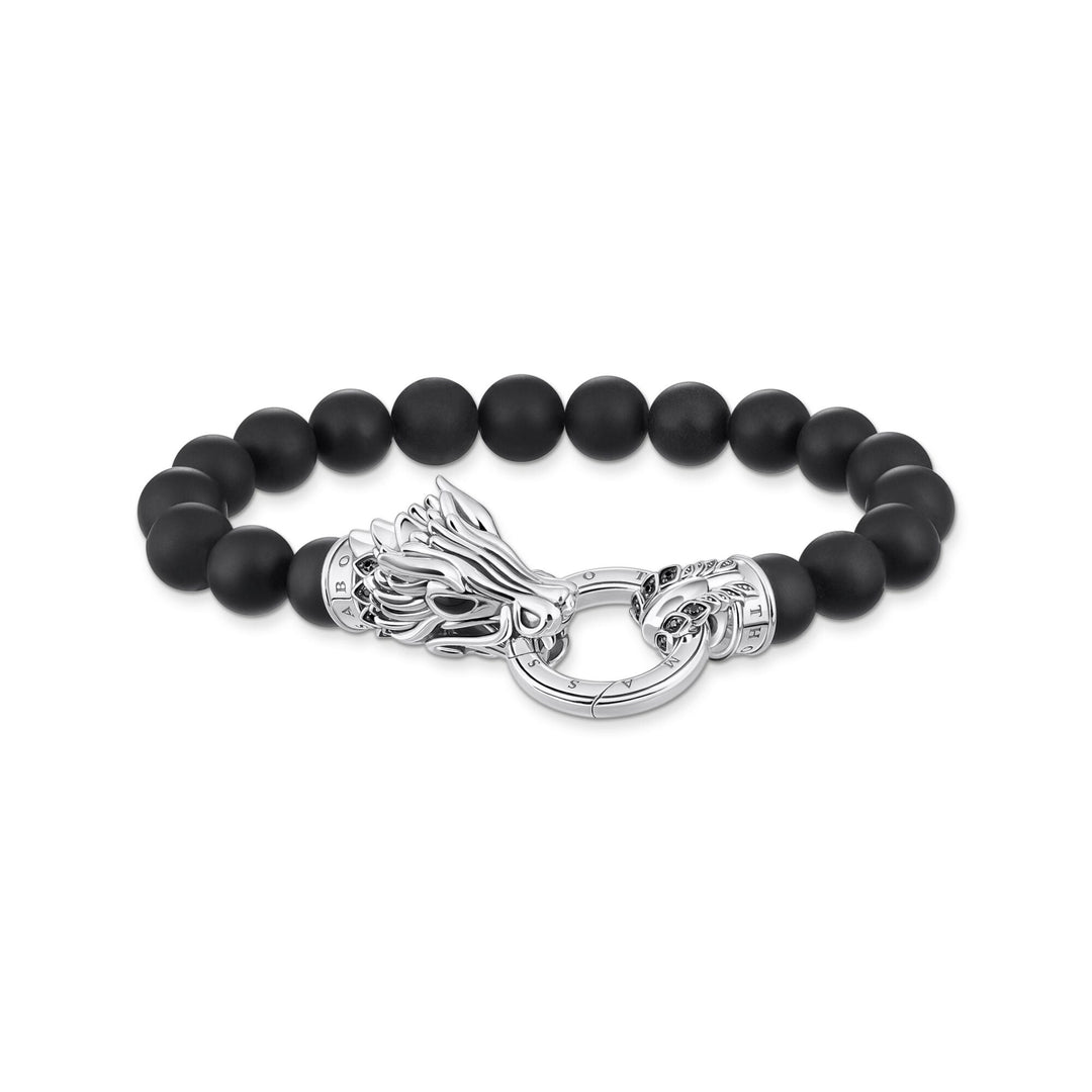 THOMAS SABO Bracelet with obsidian beads and dragon clasp