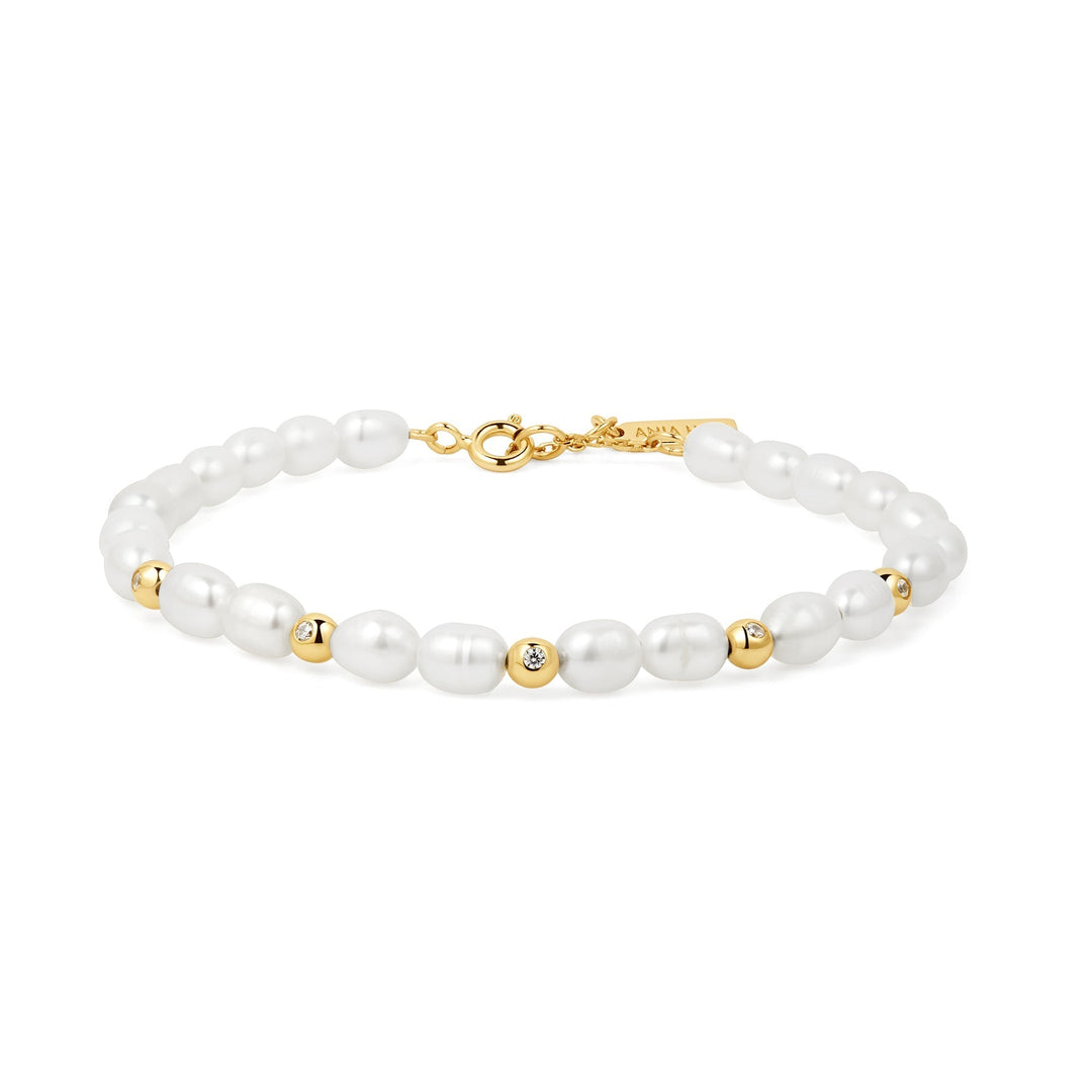 Ania Haie Gold Freshwater Pearl and White Cubic Zirconia Bezel Set Bracelet