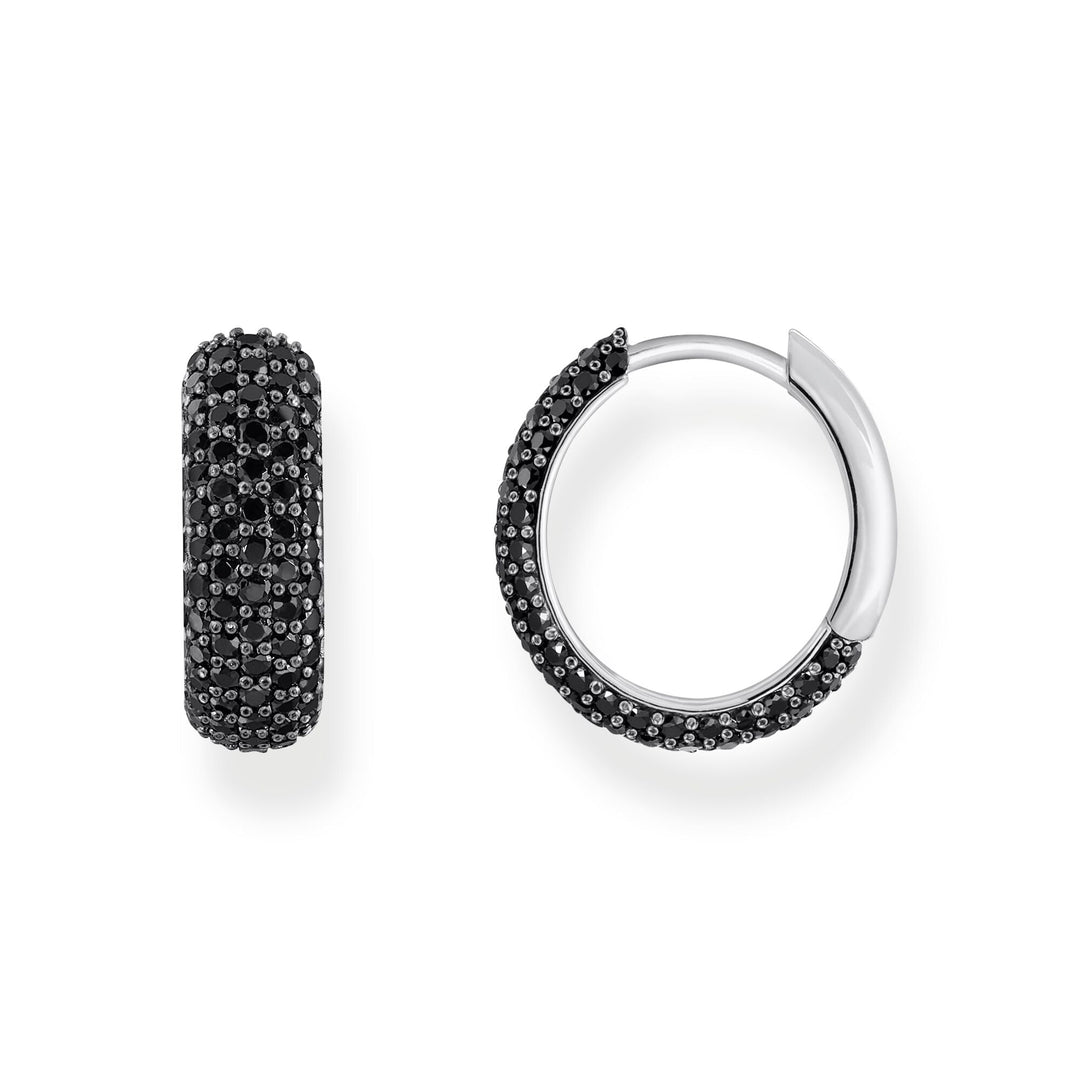 THOMAS SABO Small, wide hoop earrings with black zirconia