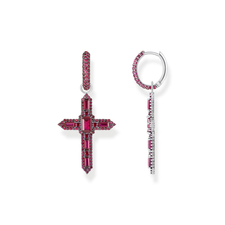 THOMAS SABO Single Cross hoop earring with ruby red stones