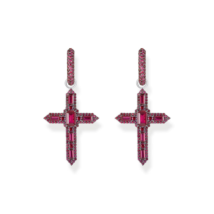 THOMAS SABO Single Cross hoop earring with ruby red stones