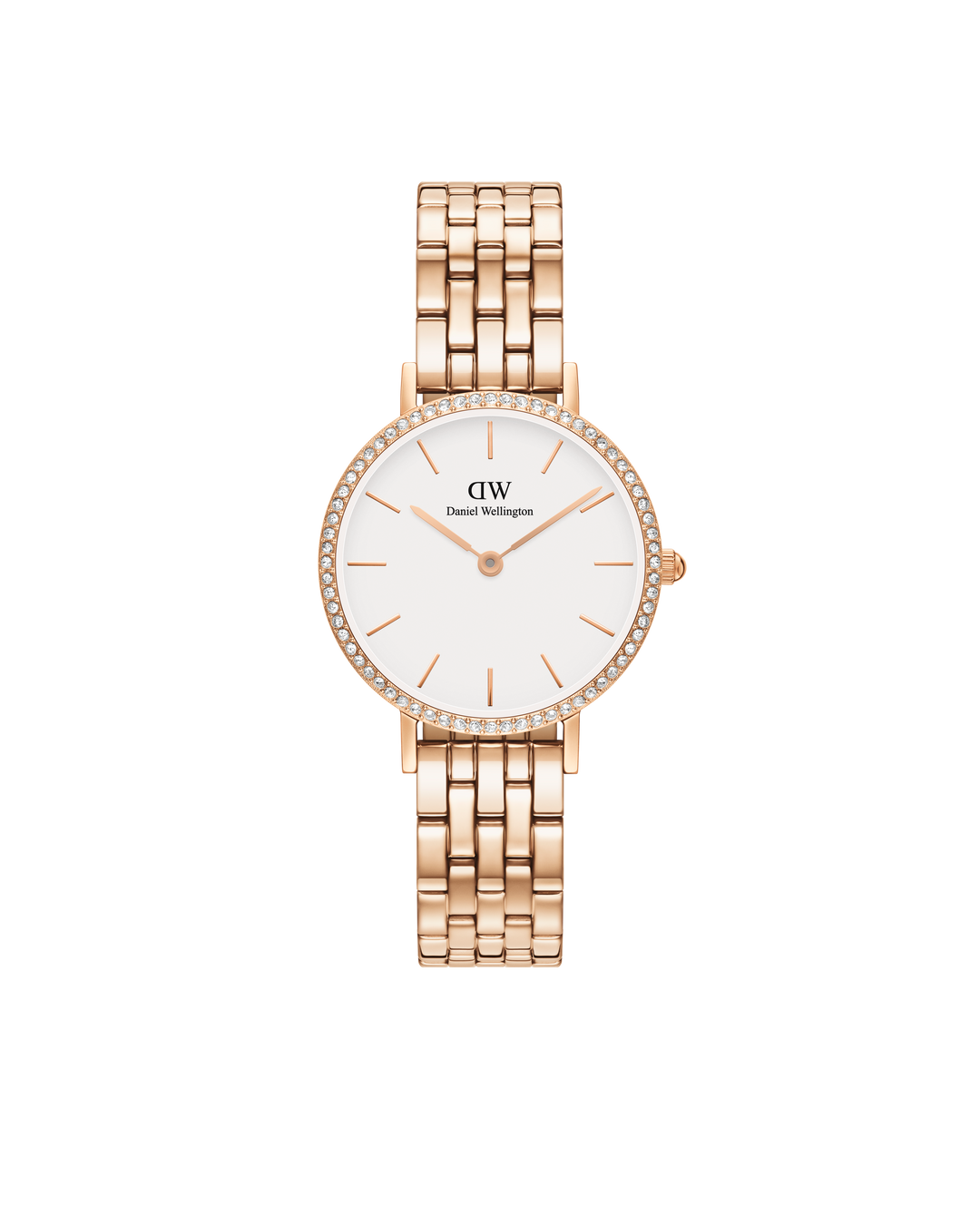 Daniel Wellington Petite 28 Bezel 5-Link White & Rose Gold Watch