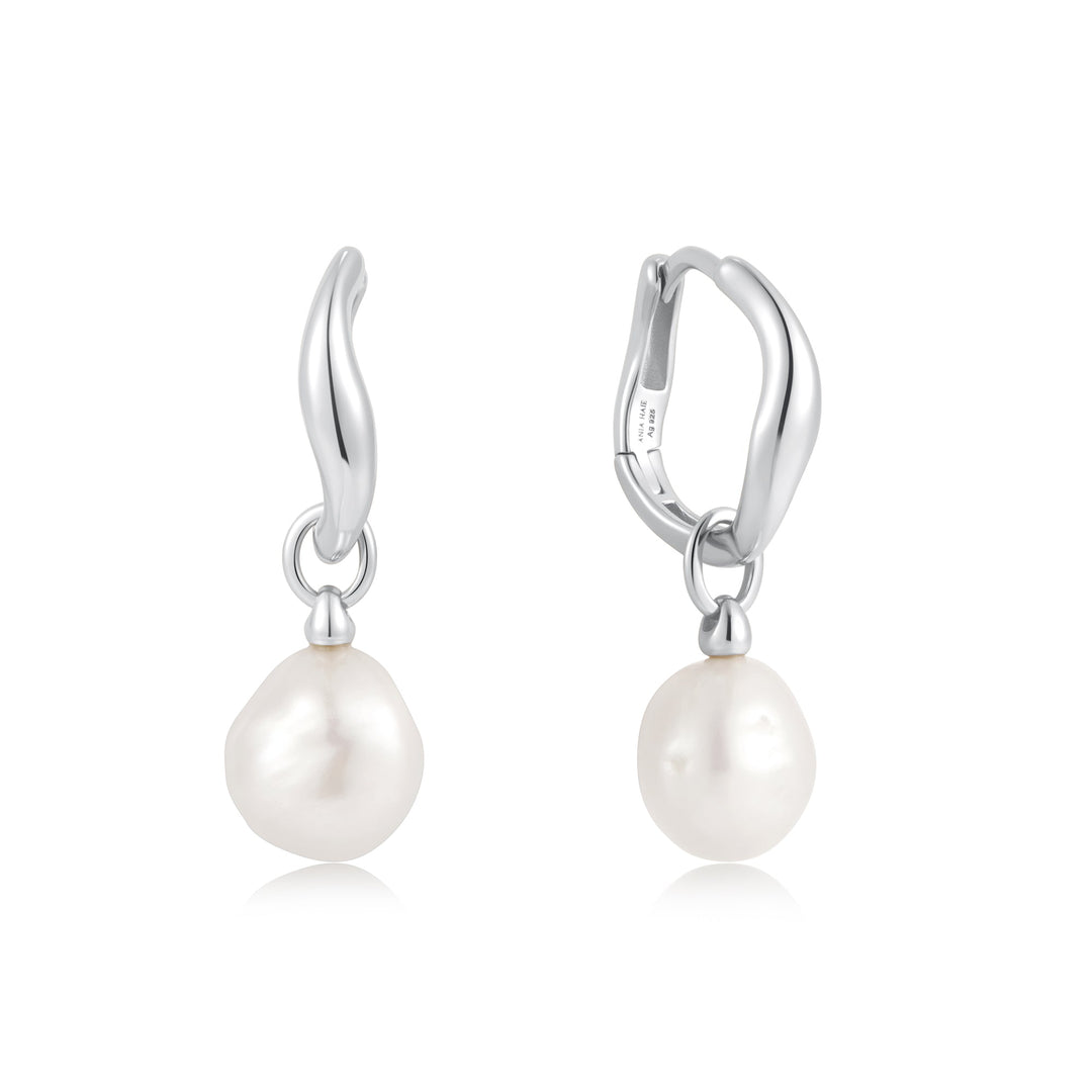 Ania Haie Silver Freshwater Pearl Drop Hoops