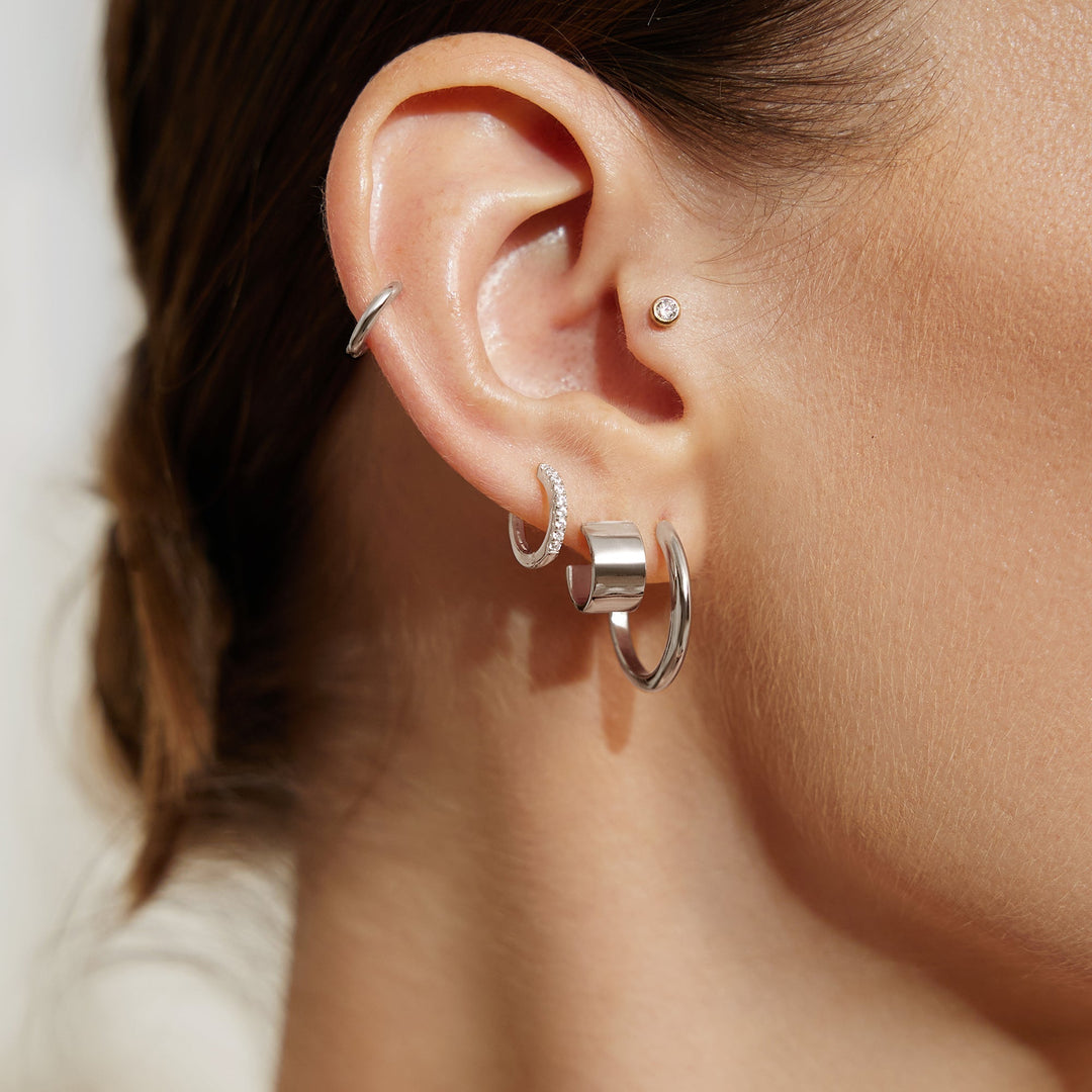 Ania Haie Silver Tube Medium Hoop Earrings