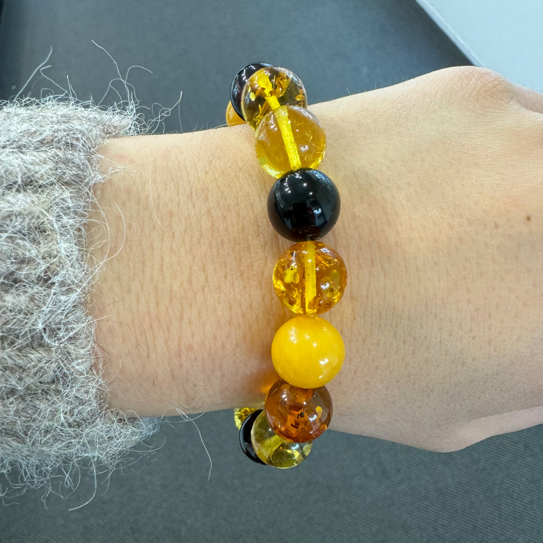 Multi-Coloured Baltic Amber Ball Bracelet