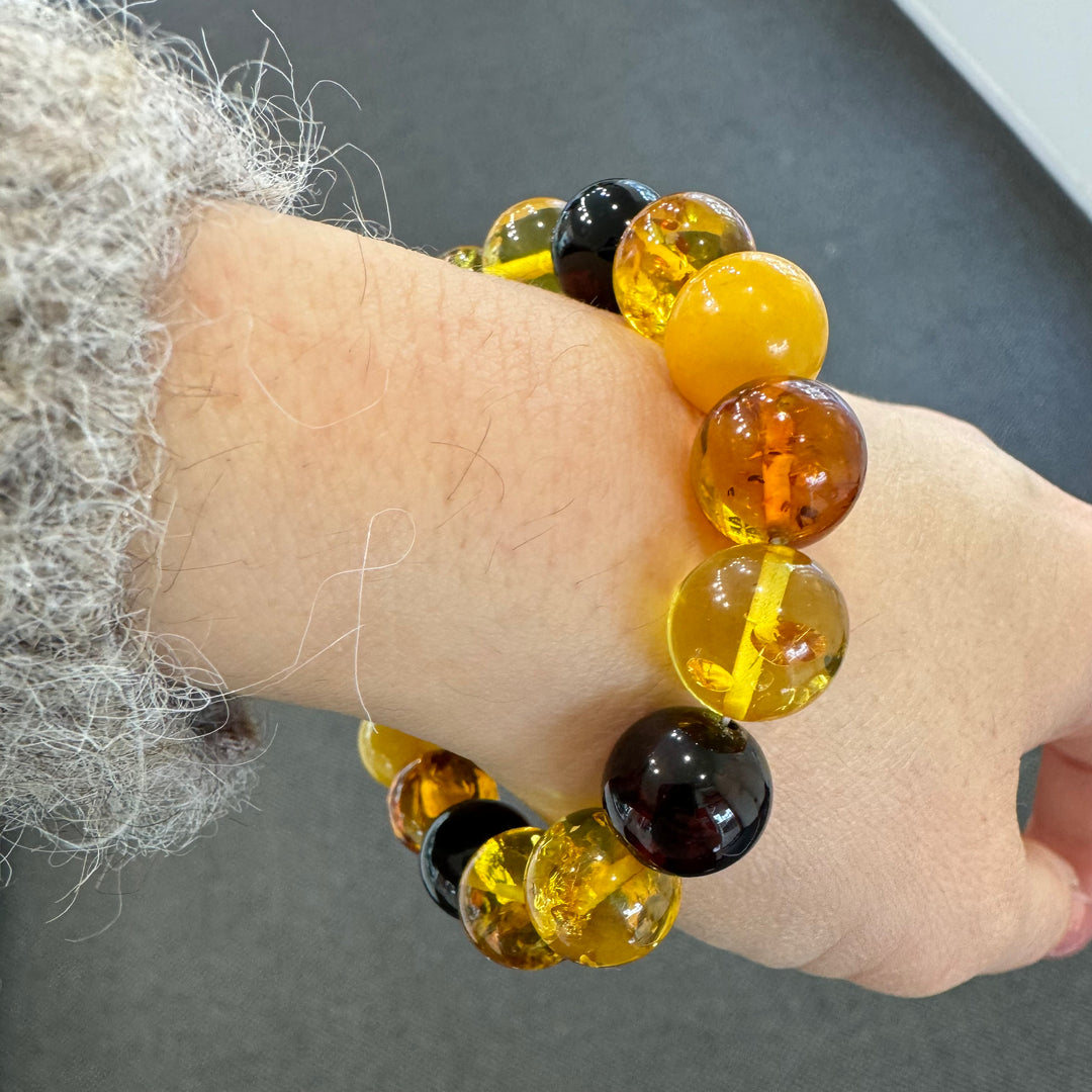 Multi-Coloured Baltic Amber Ball Bracelet