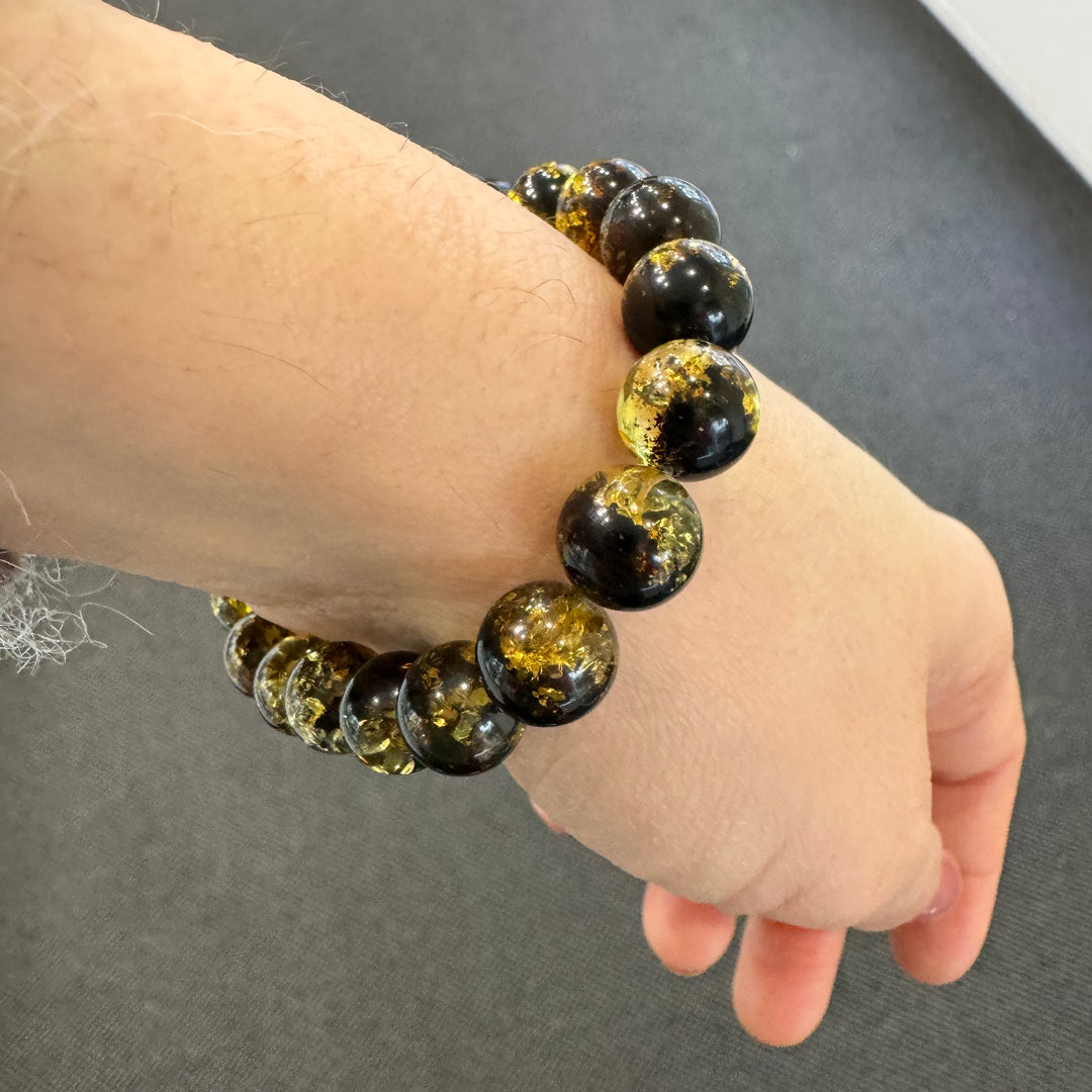 Black & Green Baltic Amber Ball Bracelet