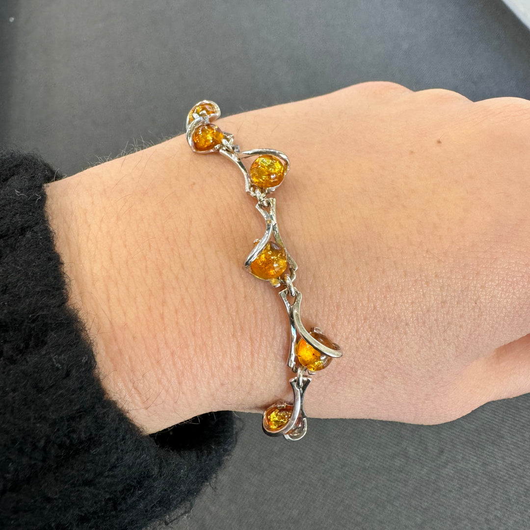 Sterling Silver Baltic Amber Fancy Bracelet