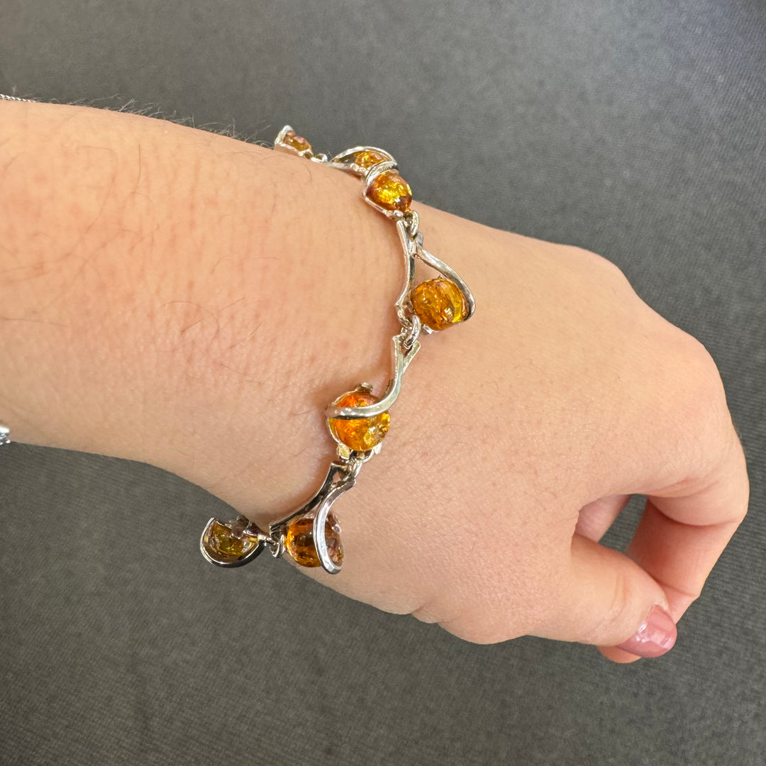 Sterling Silver Baltic Amber Fancy Bracelet