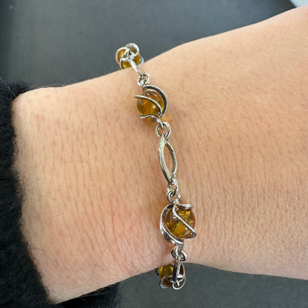 Sterling Silver Baltic Amber Fancy Bracelet