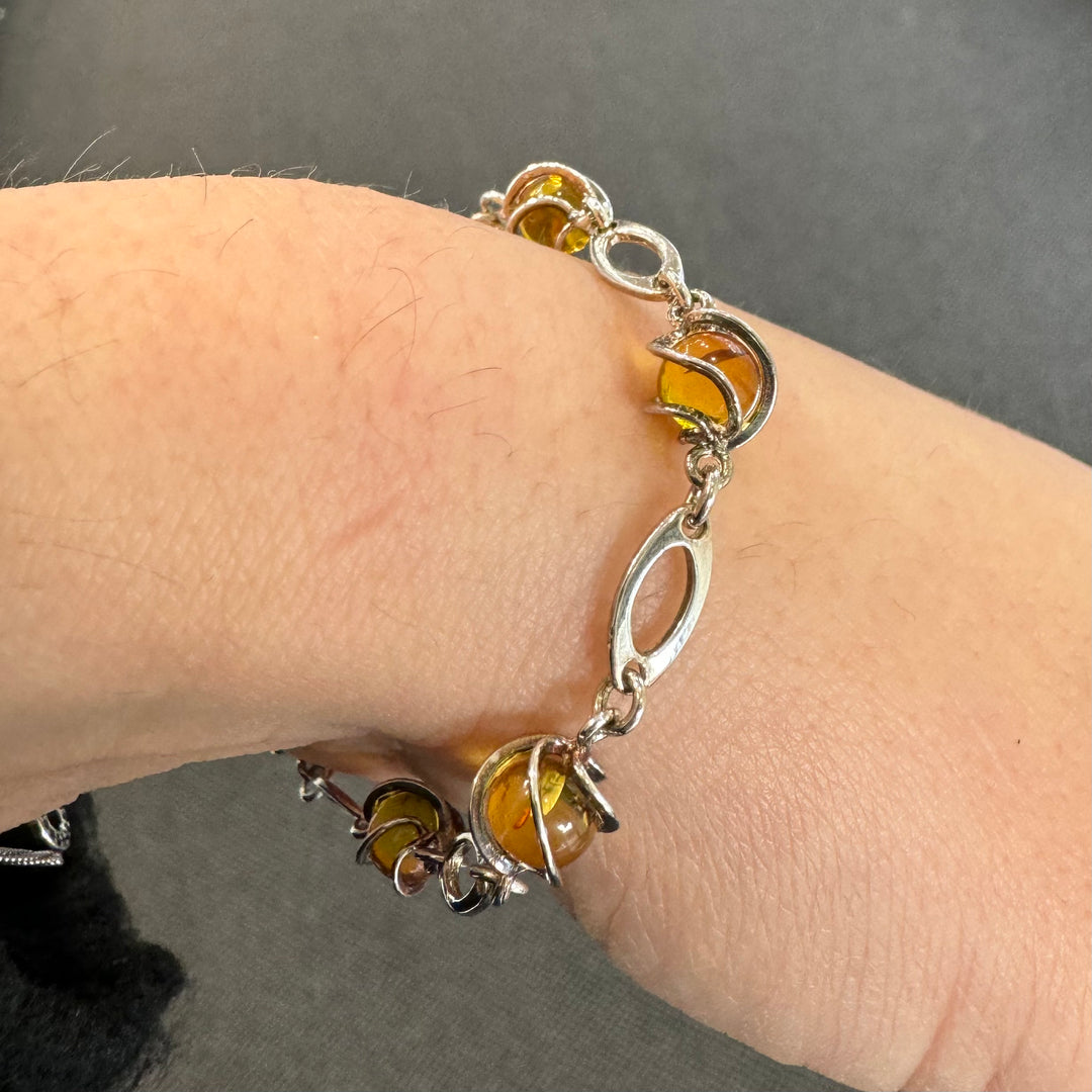 Sterling Silver Baltic Amber Fancy Bracelet