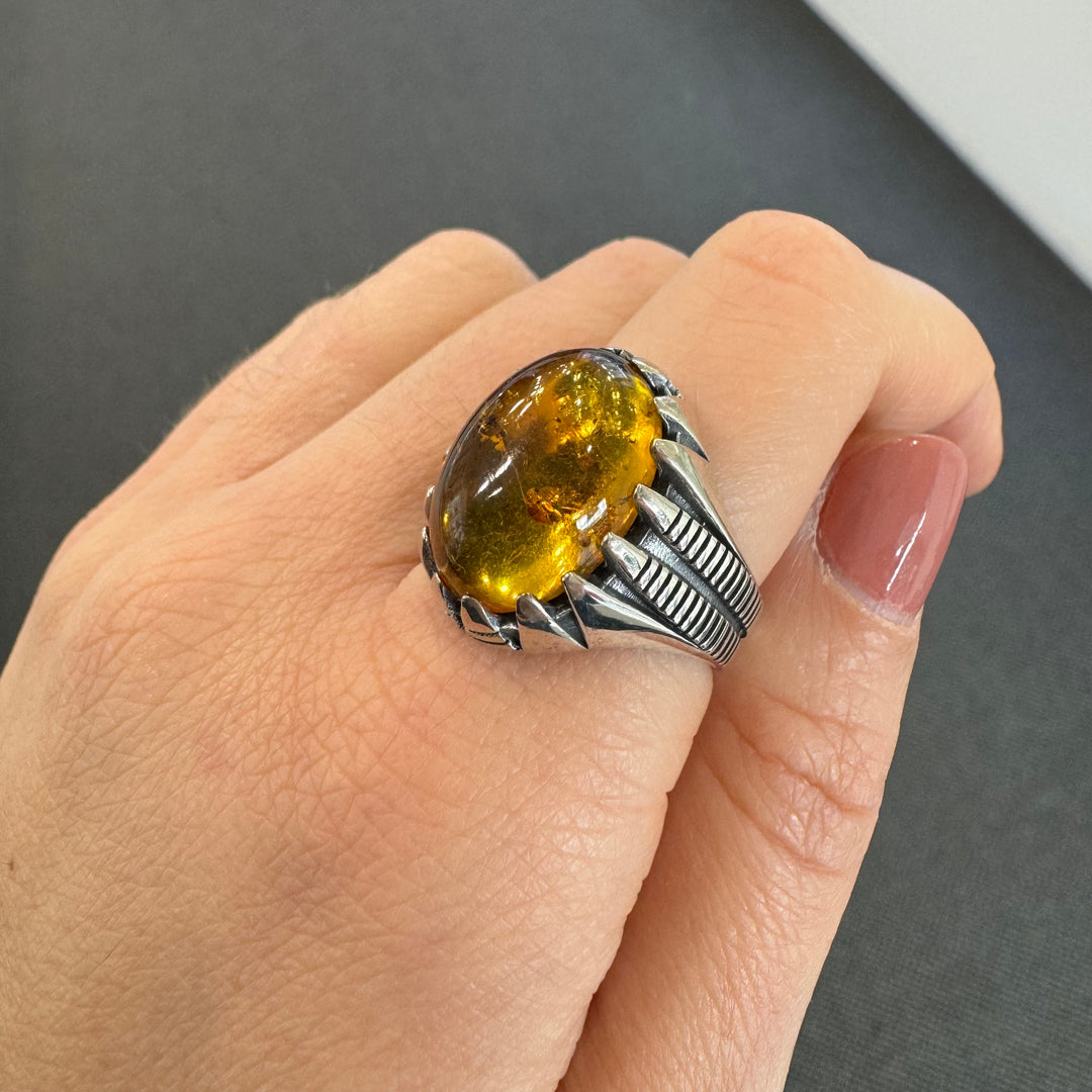 Oxidised Sterling Silver Baltic Amber Ring