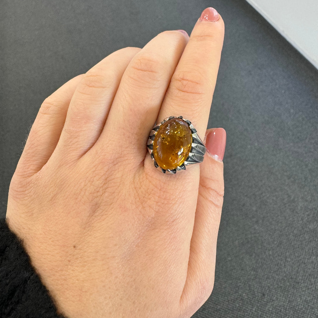 Oxidised Sterling Silver Baltic Amber Ring