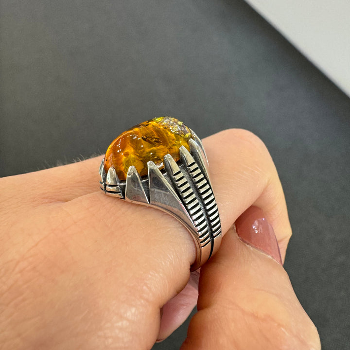 Oxidised Sterling Silver Baltic Amber Ring