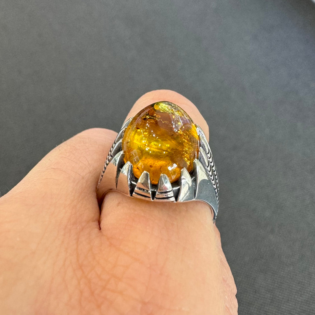 Oxidised Sterling Silver Baltic Amber Ring