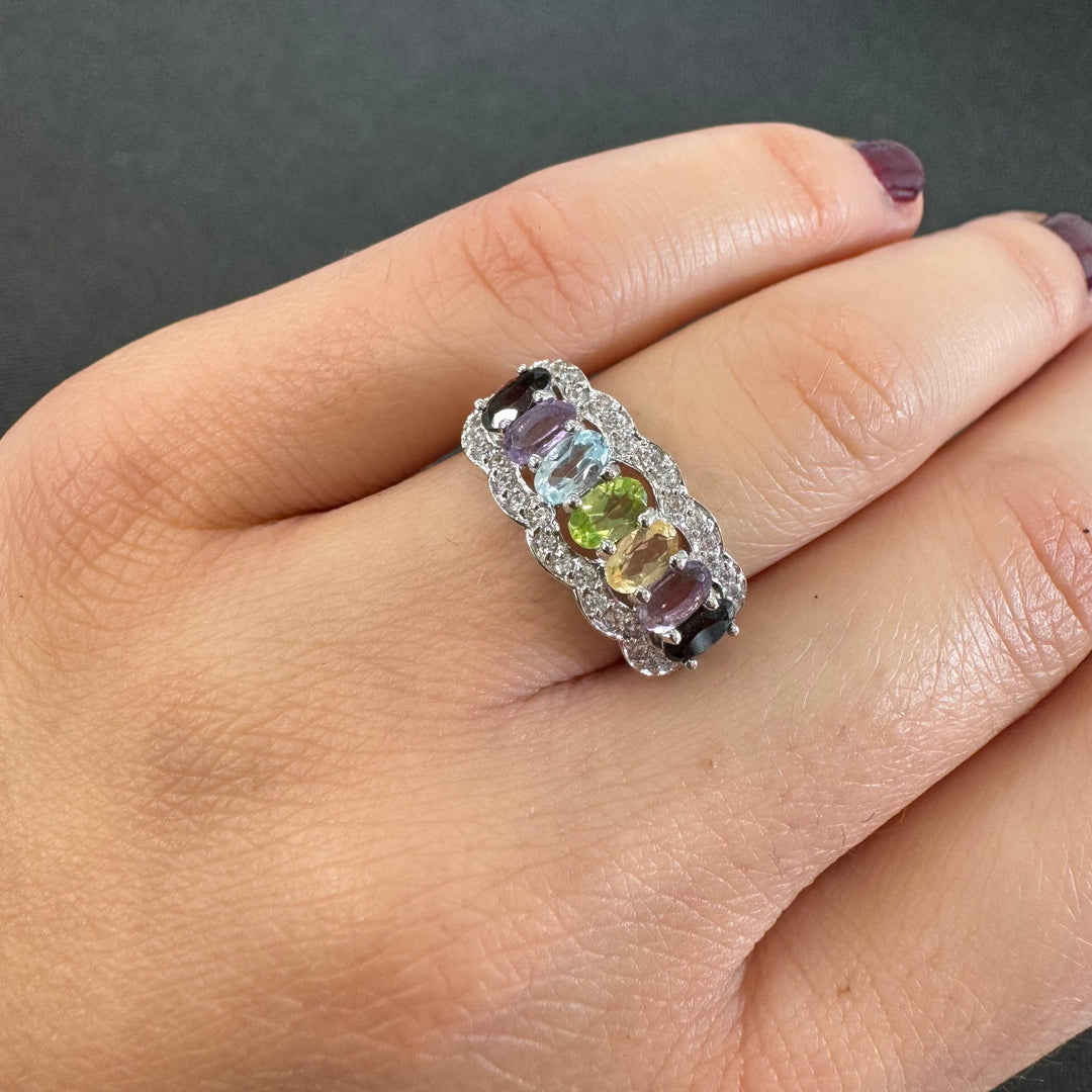 Sterling Silver Colourful Gems Ring