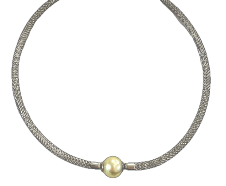 Sterling Silver Wheat Omega Collier With South Sea Pearl