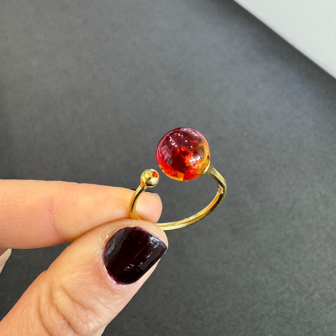 Gold Plated Red Baltic Amber Adjustable Ring