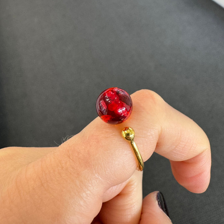 Gold Plated Red Baltic Amber Adjustable Ring