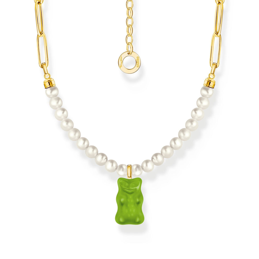 THOMAS SABO Link necklace with green goldbears & freshwater pearls