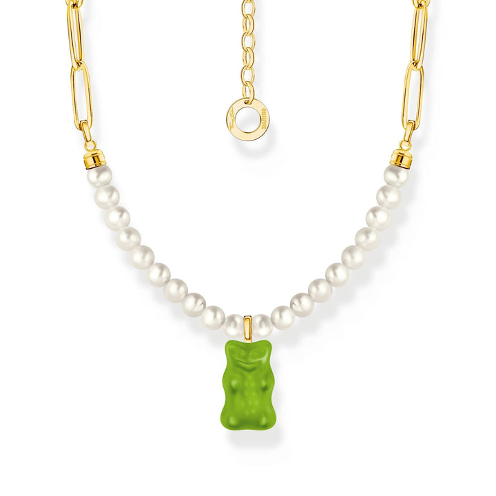 THOMAS SABO Link necklace with green goldbears & freshwater pearls