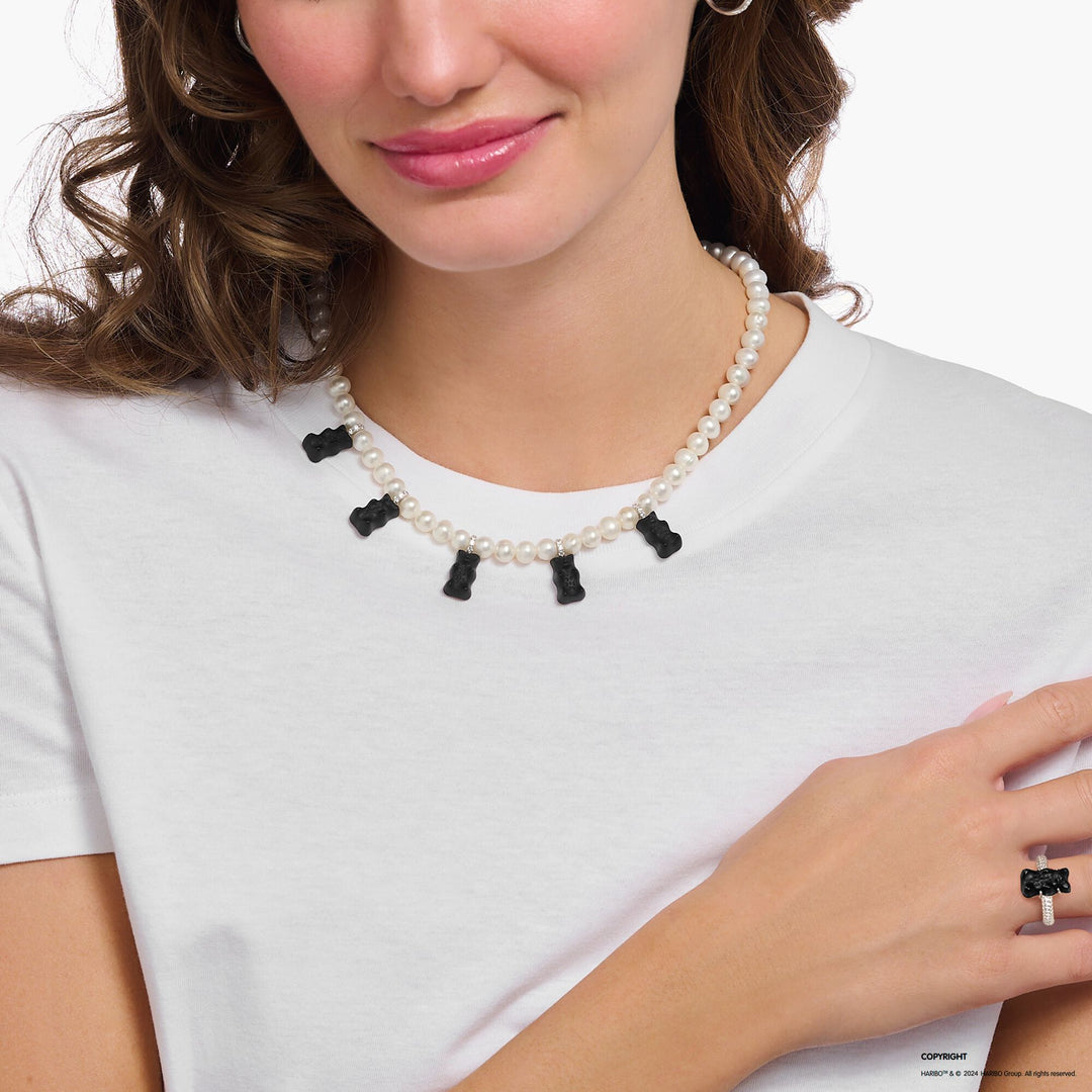 THOMAS SABO Pearl necklace with black goldbears