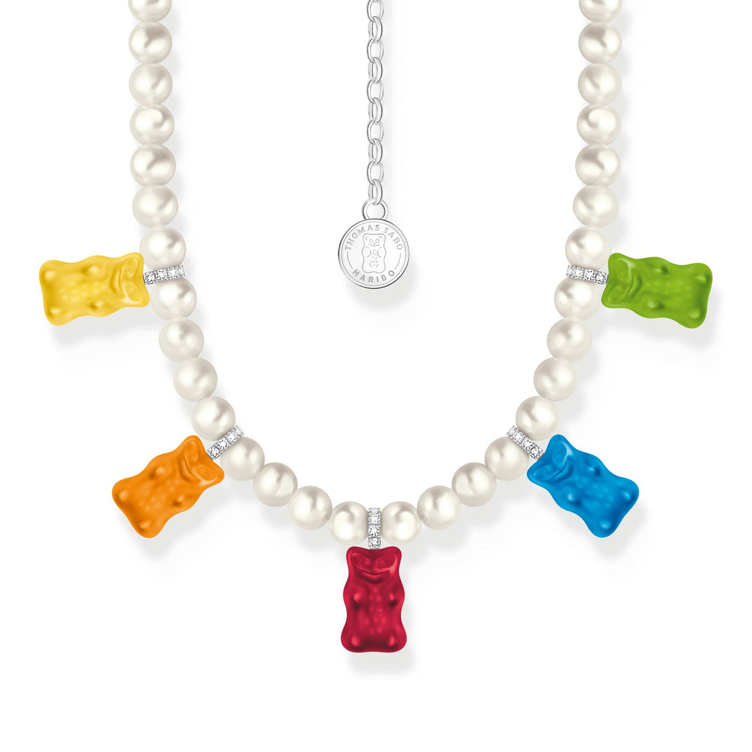 THOMAS SABO Pearl necklace with 5 colourful goldbears