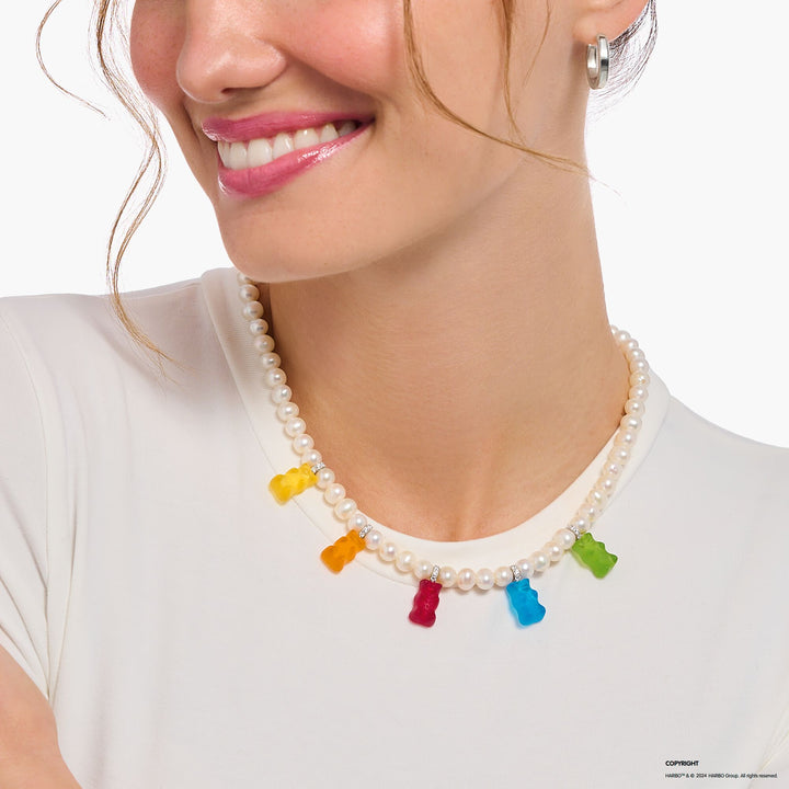 THOMAS SABO Pearl necklace with 5 colourful goldbears