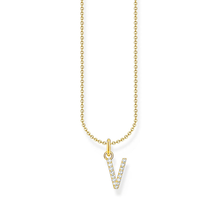 THOMAS SABO Necklace with letter pendant V and white zirconia - gold