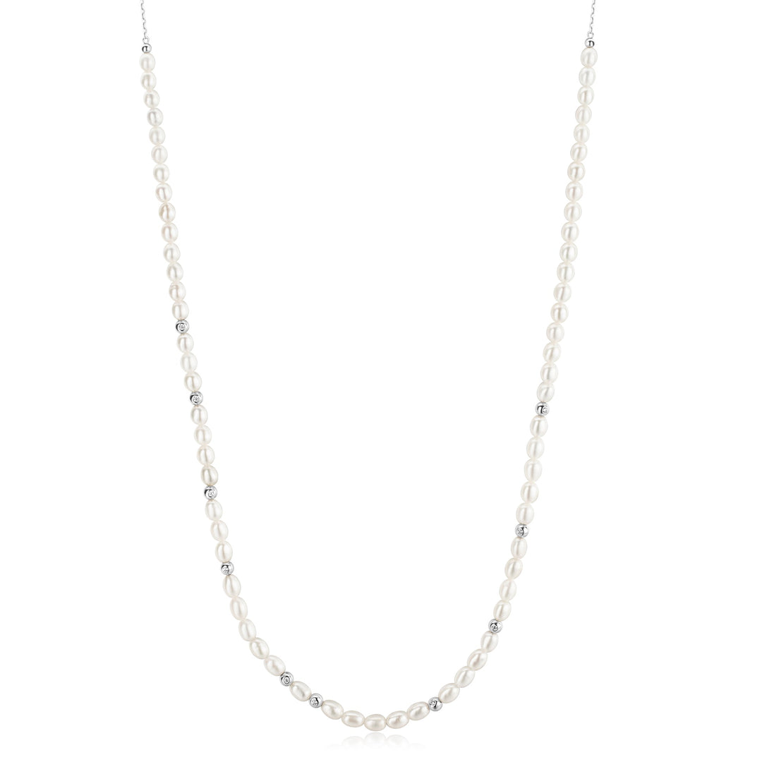 Ania Haie Silver Freshwater Pearl and White Cubic Zirconia Bezel Set Slider Necklace