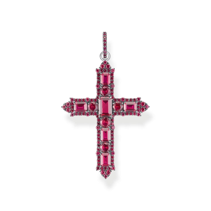 THOMAS SABO Blackened cross pendant with ruby red stones