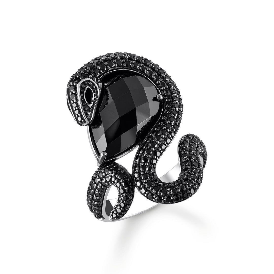 THOMAS SABO Snake ring with drop-shaped black zirconia