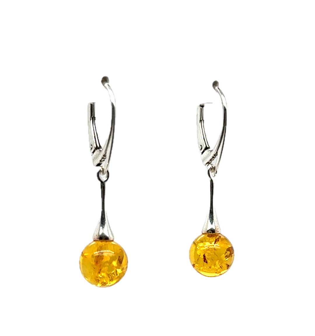 Sterling Silver Baltic Amber Drop Ball Earrings