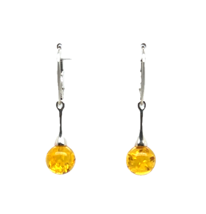 Sterling Silver Baltic Amber Drop Ball Earrings