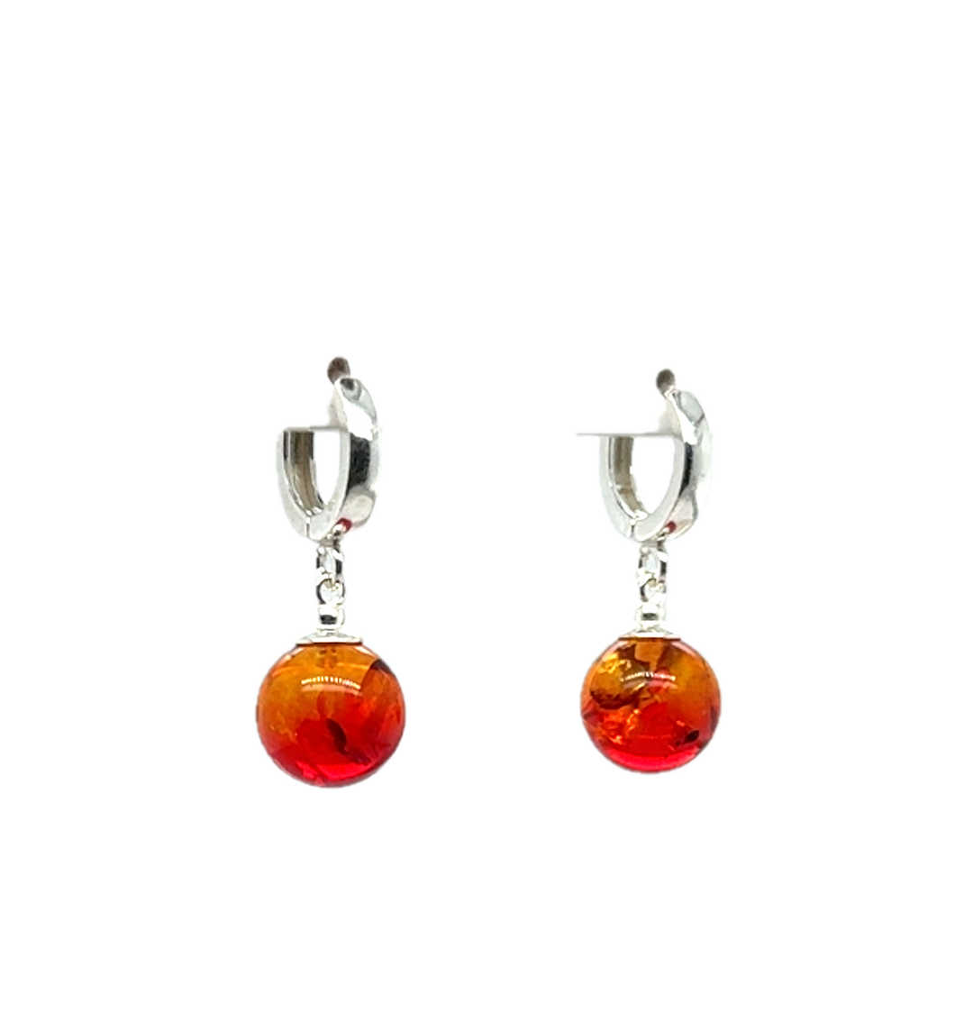 Sterling Silver Baltic Amber Drop Ball Earrings