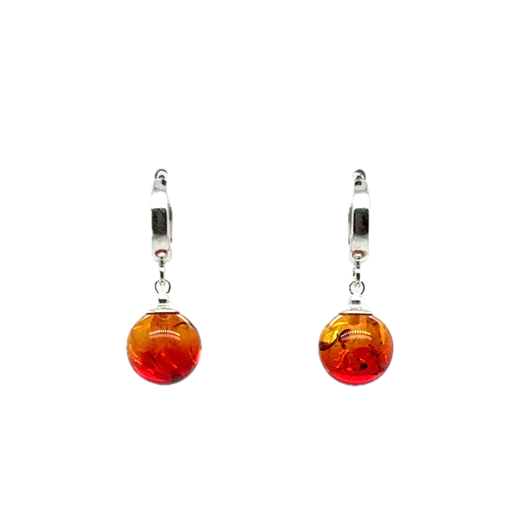 Sterling Silver Baltic Amber Drop Ball Earrings