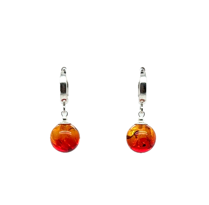 Sterling Silver Baltic Amber Drop Ball Earrings