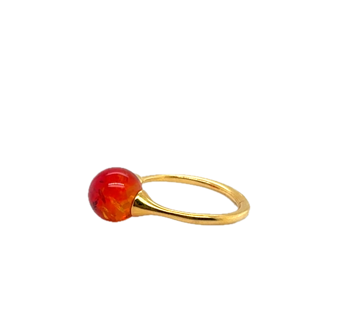 Gold Plated Red Baltic Amber Adjustable Ring