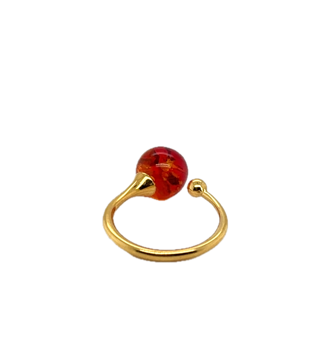 Gold Plated Red Baltic Amber Adjustable Ring