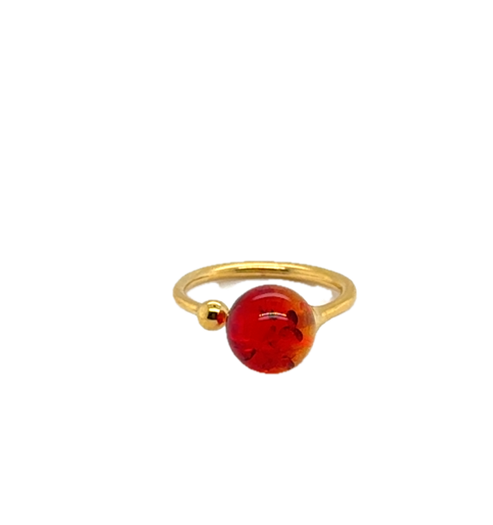 Gold Plated Red Baltic Amber Adjustable Ring