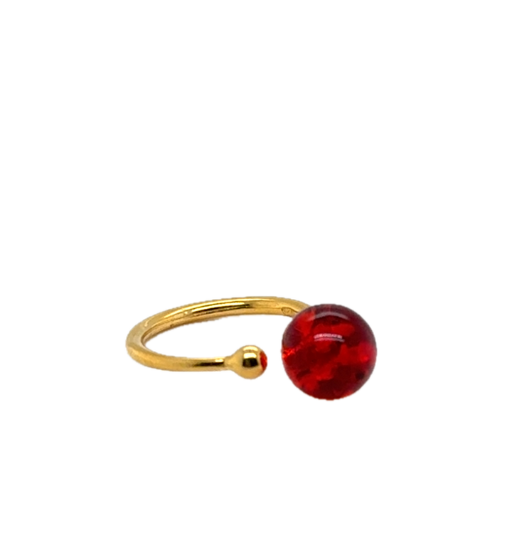 Gold Plated Red Baltic Amber Adjustable Ring