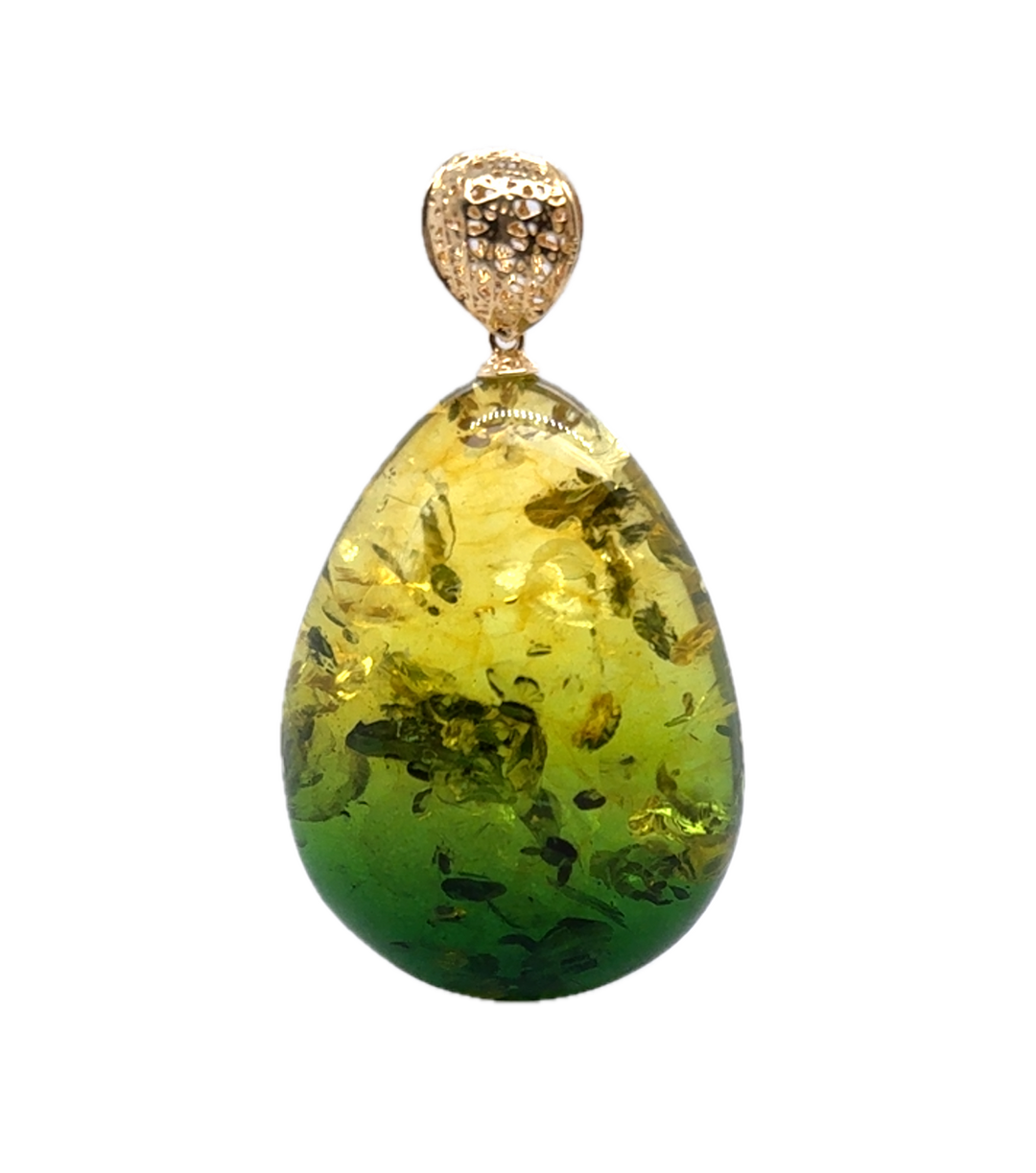 Gold Plated Green Baltic Amber Pendant