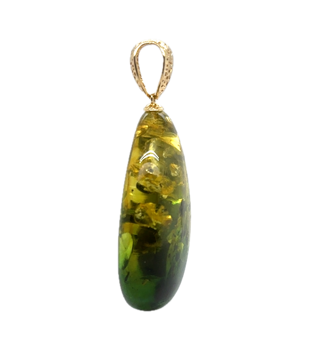 Gold Plated Green Baltic Amber Pendant