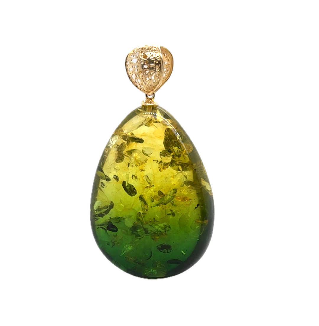 Gold Plated Green Baltic Amber Pendant