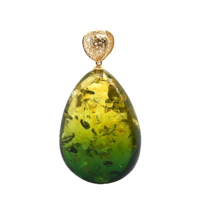 Gold Plated Green Baltic Amber Pendant