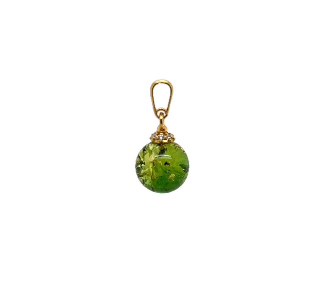 Gold Plated Green Baltic Amber Small Pendant