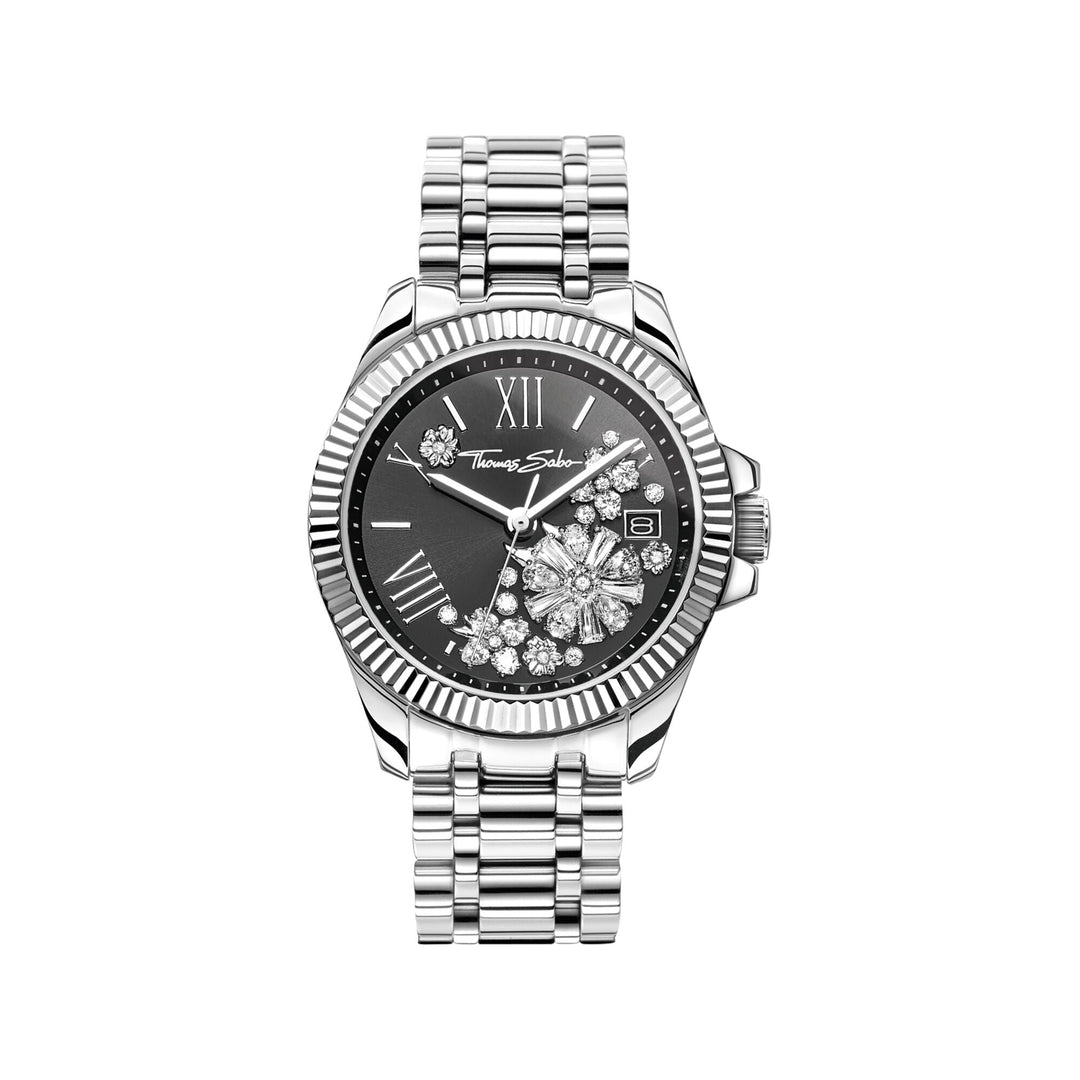 THOMAS SABO Women's watch with 33 mm, black dial and white flowers