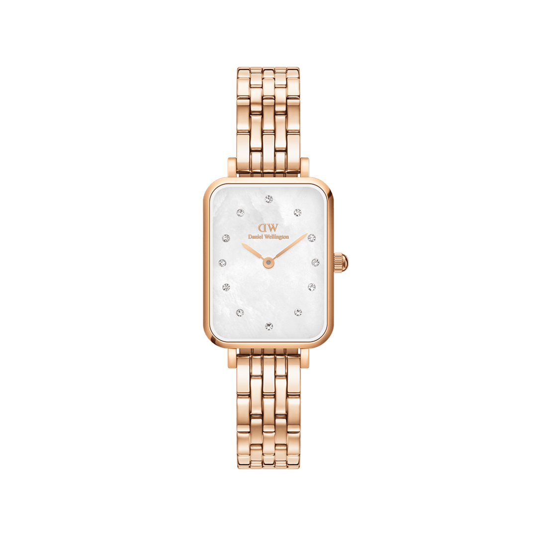 Daniel Wellington Quadro Lumine 20x26 5-Link Rose Gold & Mother of Pearl White Watch