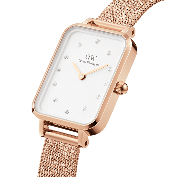 Daniel Wellington Quadro 20X26 Pressed Melrose Lumine Rose Gold & White Watch