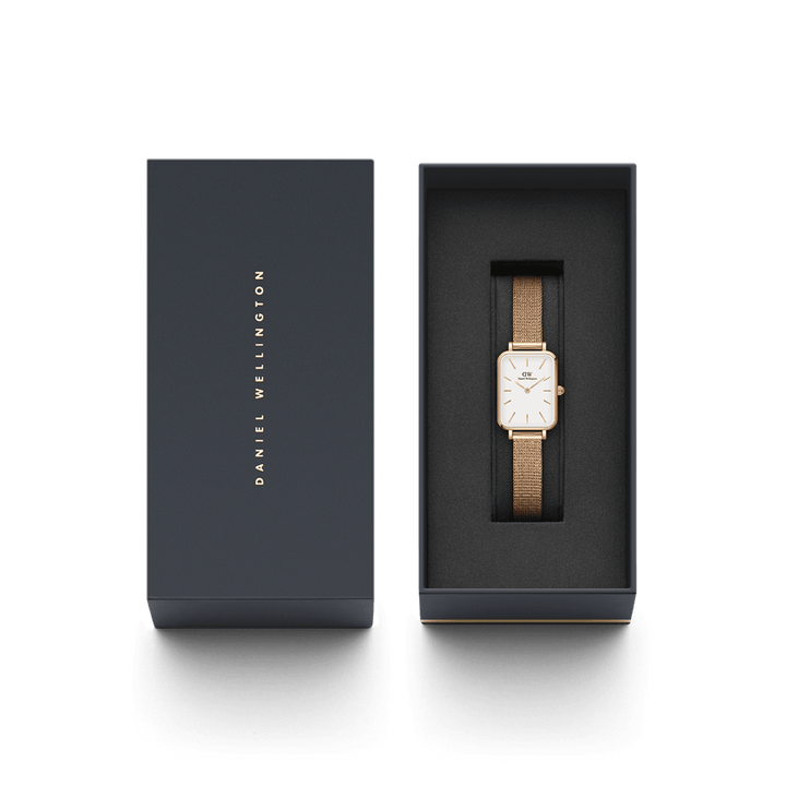 Daniel Wellington Quadro 20X26 Pressed Melrose Rose Gold & White Watch